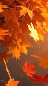 Vibrant Autumn Maple Leaves Falling Gracefully in a Serene Forest Setting.