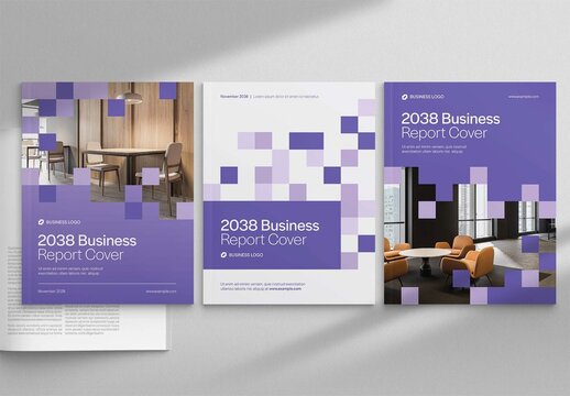 Brochure Cover Template in Purple White Hues & Modern Corporate Style for Report & White Paper Cover