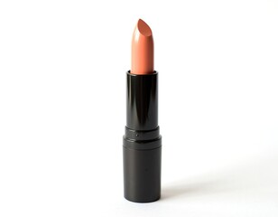 Fototapeta premium Close-up of a coral lipstick tube, partially exposed, against white backdrop