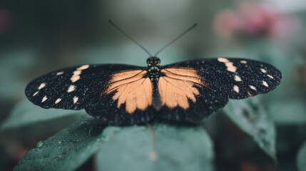 Fototapeta premium Butterfly resting on green leaves in garden during daylight hours