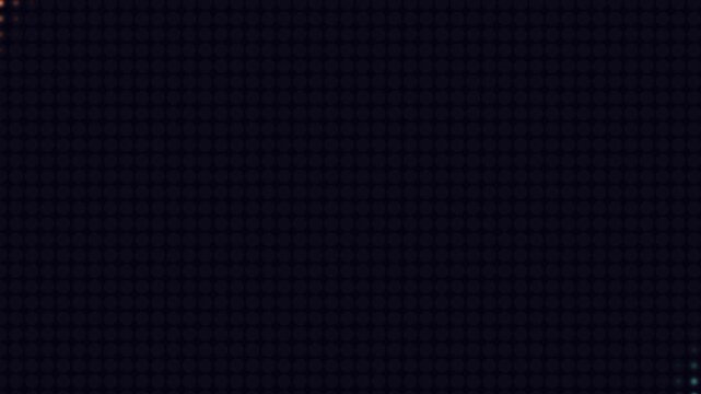 Dual Halftone Arcs Animation Loop. Two rotating semi-circles of glowing teal and orange dots that merge and separate. Abstract motion graphic with complementary colors on a dark grid