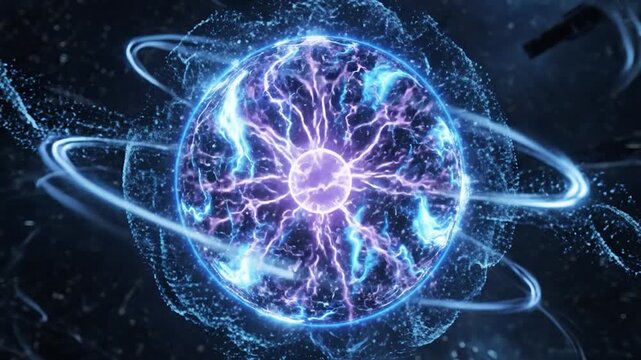 Electric Blue Plasma Orb with Swirling Rings