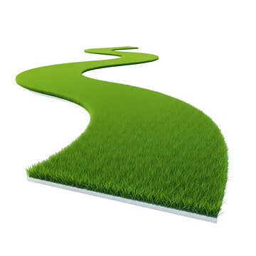 Vibrant green grass texture with wavy path and lush lawn on transparent background. on transparent background
