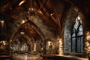 Obraz premium apse interior vaulted stone ceiling and stained glass glow like a jeweled crown