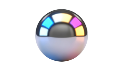 Chrome sphere with colored segments and reflections