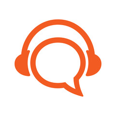 Orange silhouette of a headphone with a speech bubble