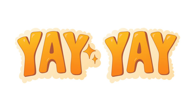 Set of retro yay stickers in bold orange 70s style