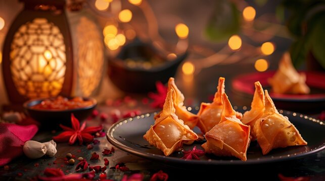 National Crab Rangoon Day:crab rangoon presented with red and gold accents symbolizing joy and prosperity, elegant Asian-inspired table setting