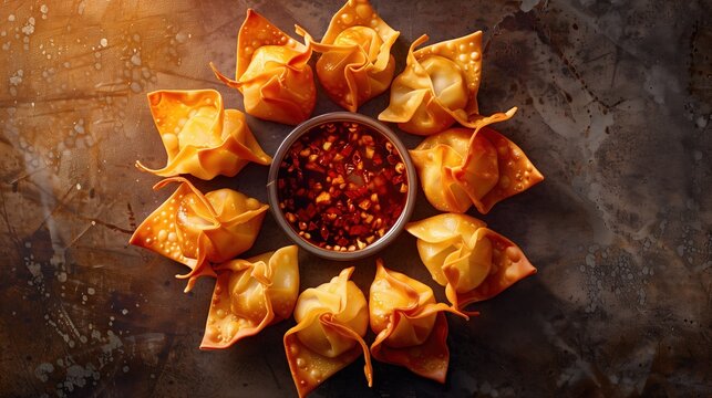 National Crab Rangoon Day: crab rangoon arranged in a circular wreath shape symbolizing celebration and abundance