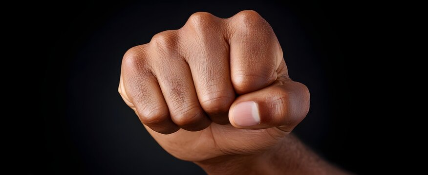 The knuckles of a clenched fist pulse with tension and raw determination.