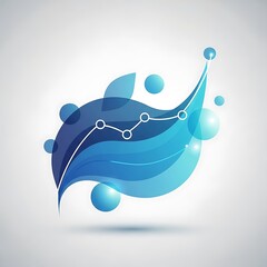 Abstract blue leaf with growing line graph and spheres, representing growth and ecology