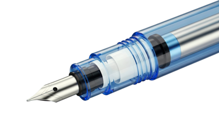 Transparent Blue Fountain Pen Nib and Internal Mechanism