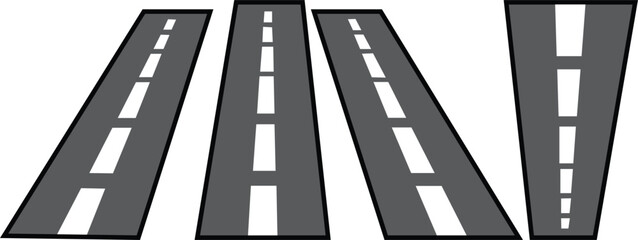 A set of roads An empty asphalt highway with white lines leads toward the city as cars and trucks drive in motion along the open freeway lane for travel and transportation