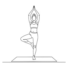 Woman Practicing Yoga Tree Pose Line Art