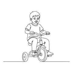 Smiling Child on Tricycle, Continuous Line Drawing