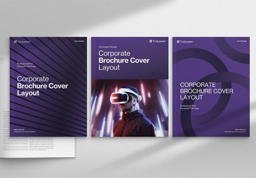 Modern Brochure Cover Template in Minimal Purple Corporate Style for Company Profile & Annual Report