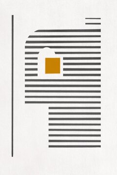 Minimalist modern abstract graphic with linear structure and golden square