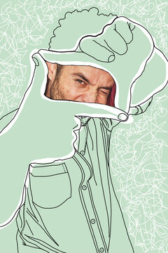 Creative portrait of person with urban style and hand gesture illustration