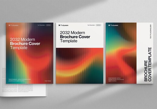 Brochure Cover Template with Creative Abstract Glass Ripple Texture Effect in Red Green Gradient Hue