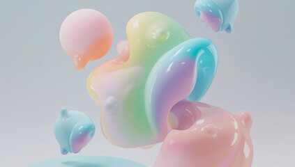 Colorful abstract painting of a rainbow with a splash of pink