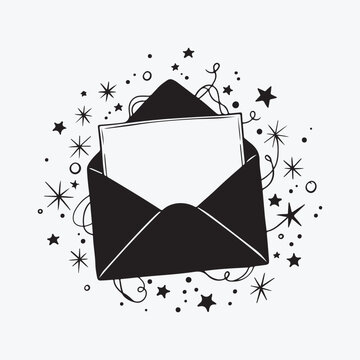 Magic Envelope with Sparkles and Stars Message Vector Illustration