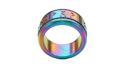 Iridescent Spinner Ring with Norse Runes