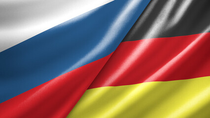 Fototapeta premium Russia and Germany two national flags filling the entire frame, close-up view, edge-to-edge composition