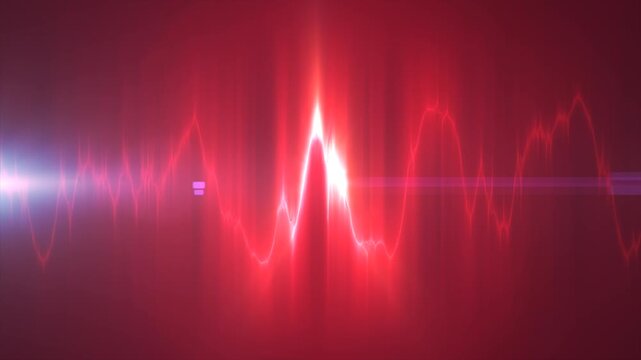 Abstract red neon waveform resembling a heartbeat signal, symbolizing life energy, audio pulses, and intense digital sound motion