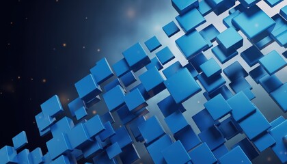 A 3D rendering of blue cubes arranged diagonally on a dark background with a gradient effect from different viewpoints