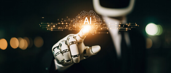 Futuristic robot interaction digital environment conceptual art cybernetic landscape close-up view innovation and technology