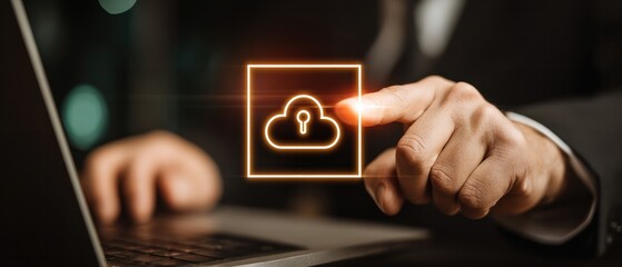 Securing cloud data business action digital workspace cloud security online environment close-up view data protection concept