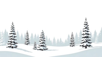 Obraz premium Snowy landscape with pine trees on a white background winter scenery with coniferous forest