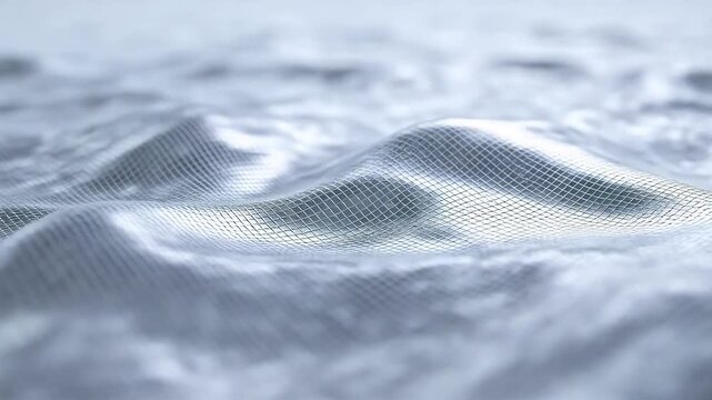 Abstract silver grid mesh surface with wavy texture and gradient tones