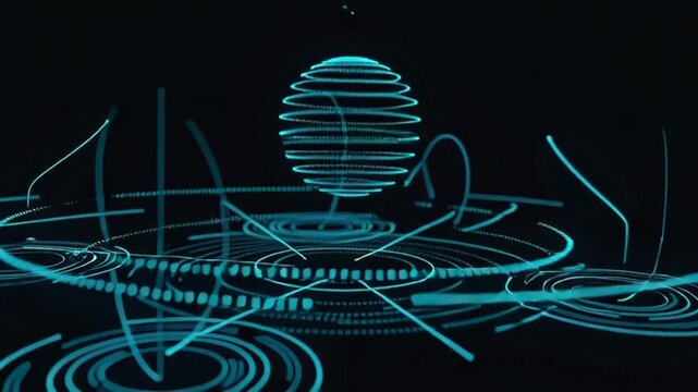 A futuristic video visualization of interconnected lines and circles in motion