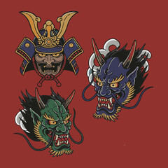 Naklejka premium japanese illustration heraldic coat of arms with wings