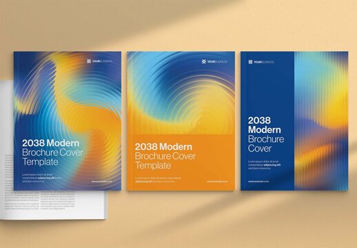 Brochure Cover Template & Front Page Design with Abstract Glass Ripple Effect in Blue & Orange Hues
