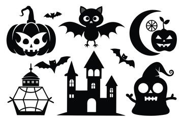 Obraz premium set of halloween silhouette line art vector illustration