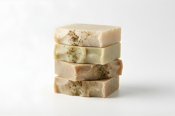 Stack of Natural Handmade Soap Bars Isolated on White Background