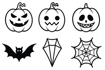 set of halloween silhouette line art vector illustration