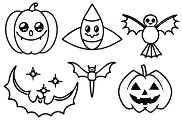 set of halloween silhouette line art vector illustration