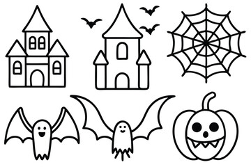 set of halloween silhouette line art vector illustration