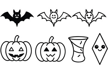 set of halloween silhouette line art vector illustration