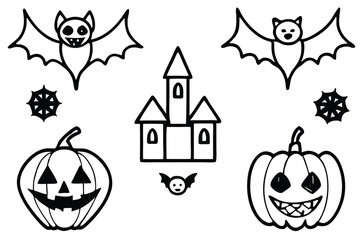 set of halloween silhouette line art vector illustration