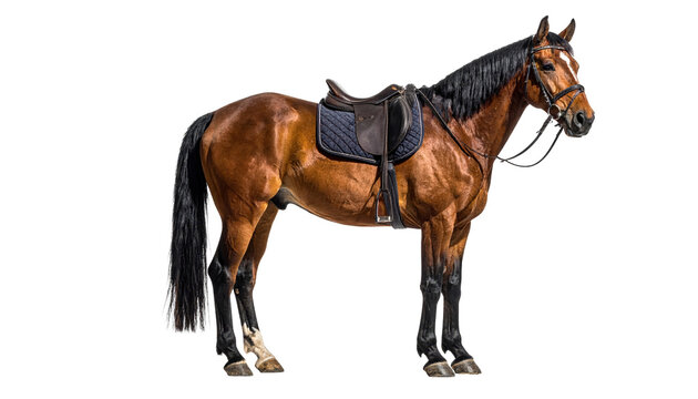Beautiful Brown Horse with Saddle Isolated on Transparent Background Equestrian Animal for Riding Racing and Ranch Concepts and Equine-Themed Designs