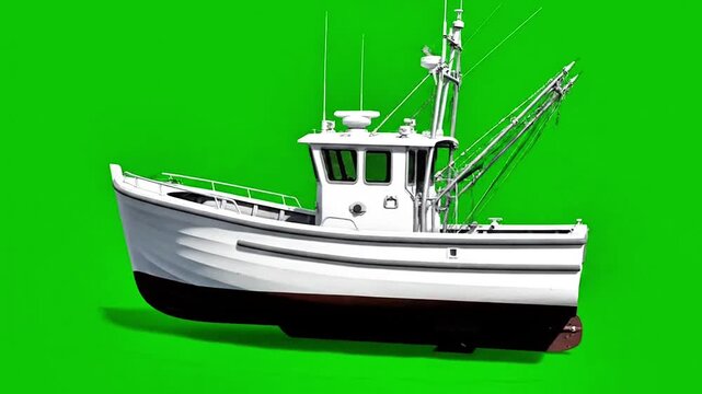 Modern fishing boat isolated on green background
