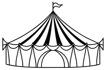 circus tent set silhouette line art vector illustration