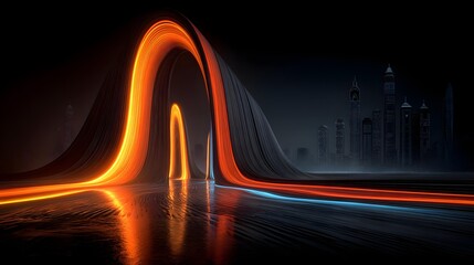 growth scene with glowing upward paths emerging from a digital city environment
