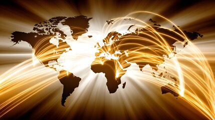 connection scene with abstract world map and flowing network lines