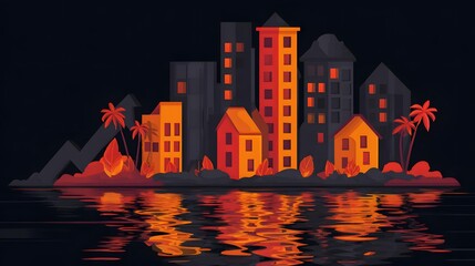 of business growth represented by luminous arrows rising above a calm city skyline