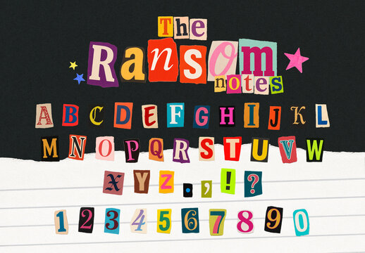 Colorful Ransom Note Alphabet Design Font Set